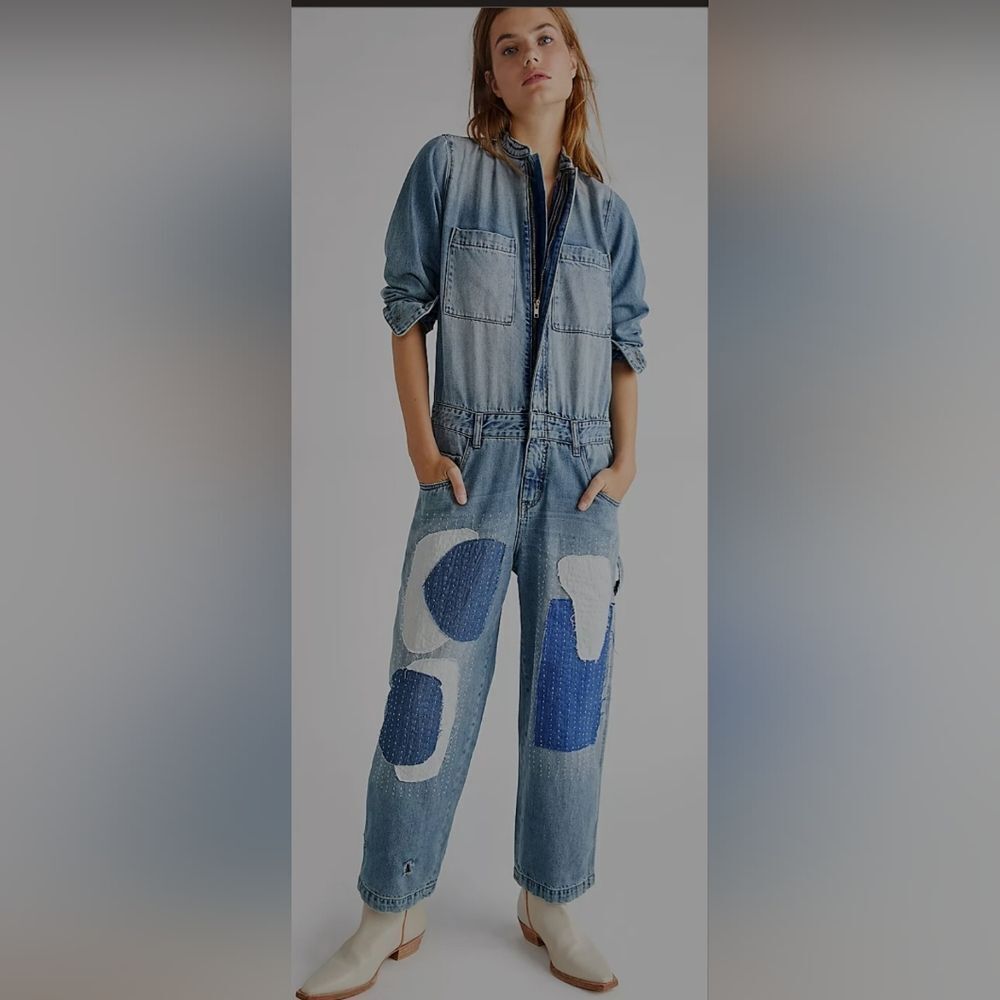 NWT FREE PEOPLE Sandrine Rose Patch Jumpsuit SIZE S